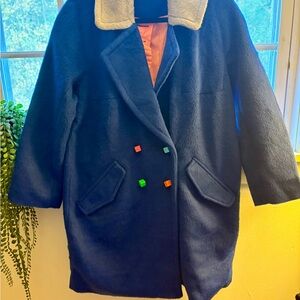 Stylish Blue Coat with Colorful Buttons